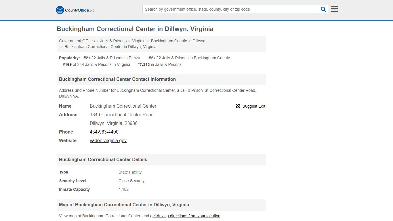 Buckingham Correctional Center - Dillwyn, VA (Address and Phone)